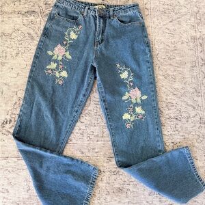 LILY & PARKER Floral Embroidered Straight Leg Jeans SZ 27